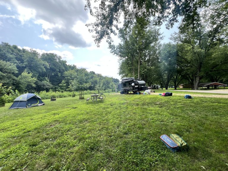 Camp outside Dyersville: eight miles from town, zero bars of cell service, one Starlink.
