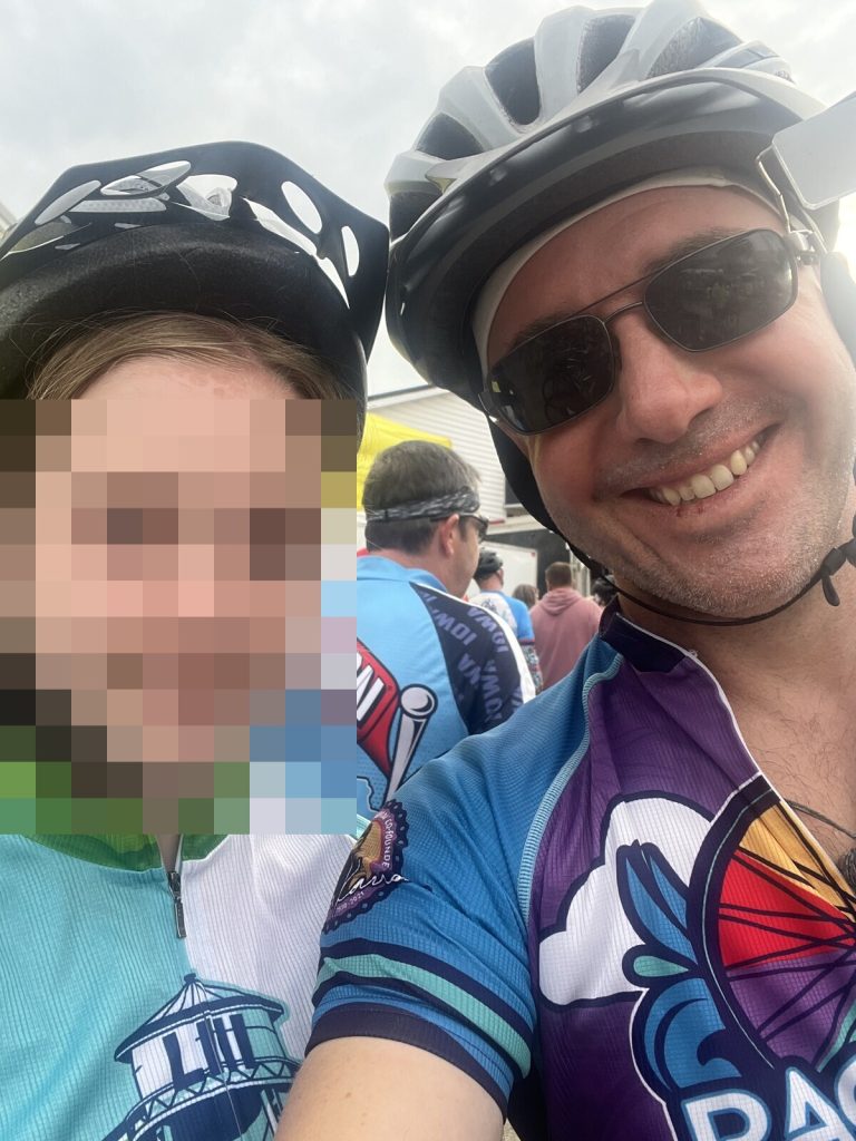 Rolling out with Elizabeth on leg one of her first RAGBRAI.