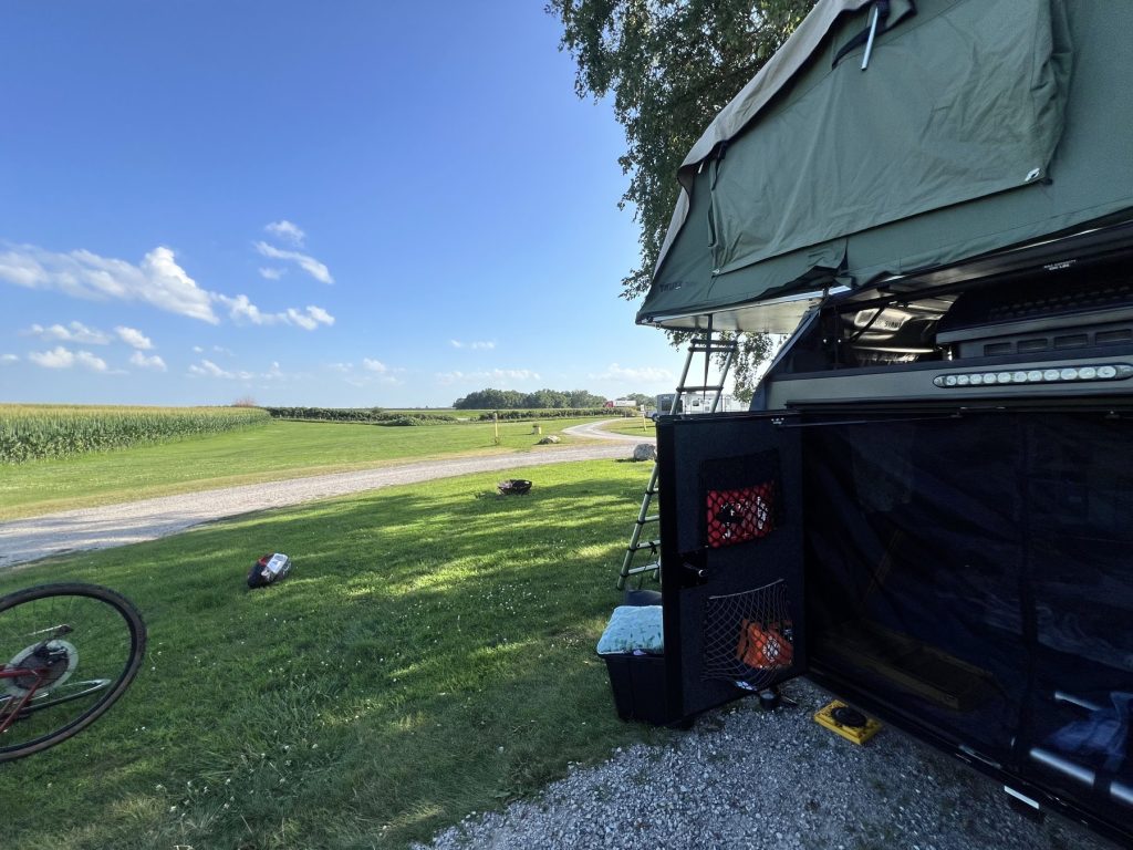 Kellogg RV Park — camp up, corn out the back, I-80 just out of frame