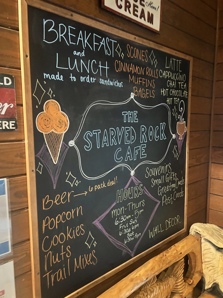 The lodge cafe chalkboard. Nothing fancy — that's the point of it.