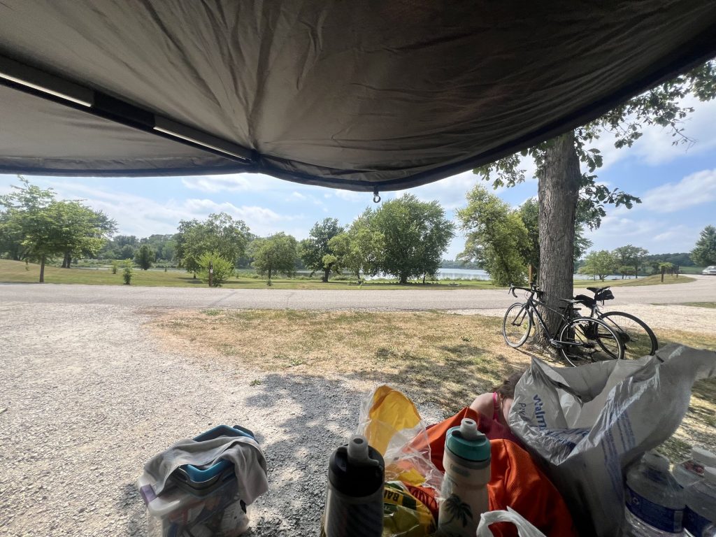 Camp at Prairie Rose, in the one patch of shade